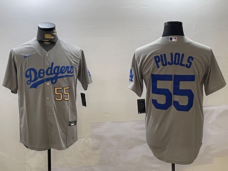 Men Los Angeles Dodgers #55 Pujols Grey Game 2024 Nike MLB Jersey style 4